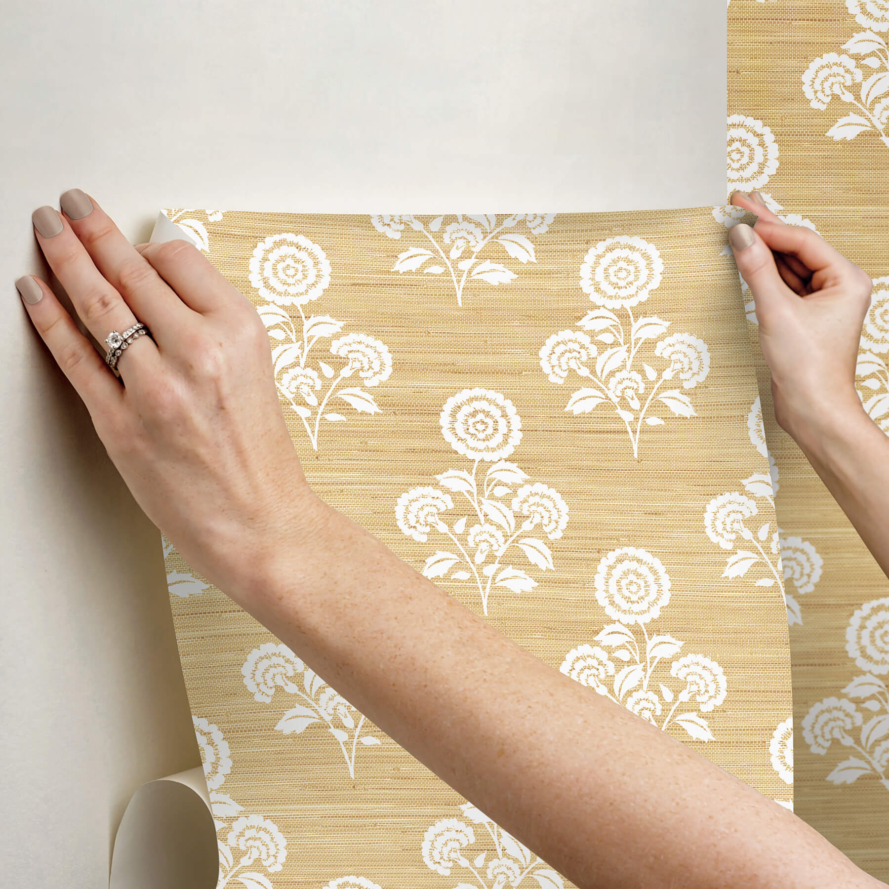 flourish-block-print-wheat-faux-grasscloth-peel-and-stick-wallpaper-york-wallcoverings-sss6308 - York Wallcoverings Wallpaper