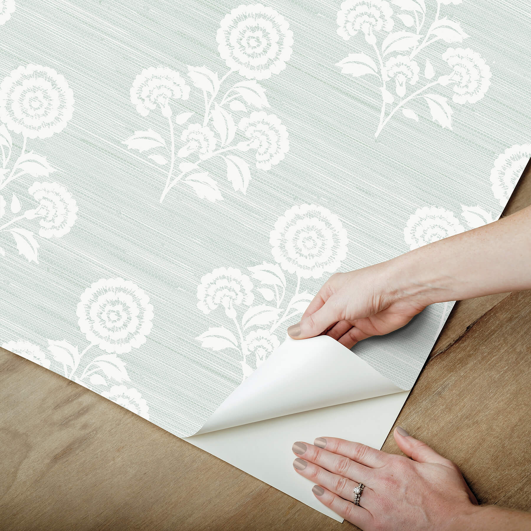 flourish-block-print-whisper-blue-faux-grasscloth-peel-and-stick-wallpaper-york-wallcoverings-sss6310 - York Wallcoverings Wallpaper
