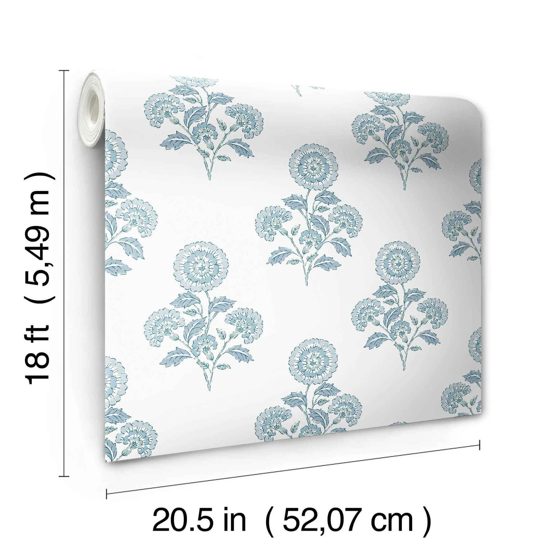 Flourish Block Print Blue on Blue Peel and Stick Wallpaper - York Wallcoverings - SSS6311 - York Wallcoverings Wallpaper