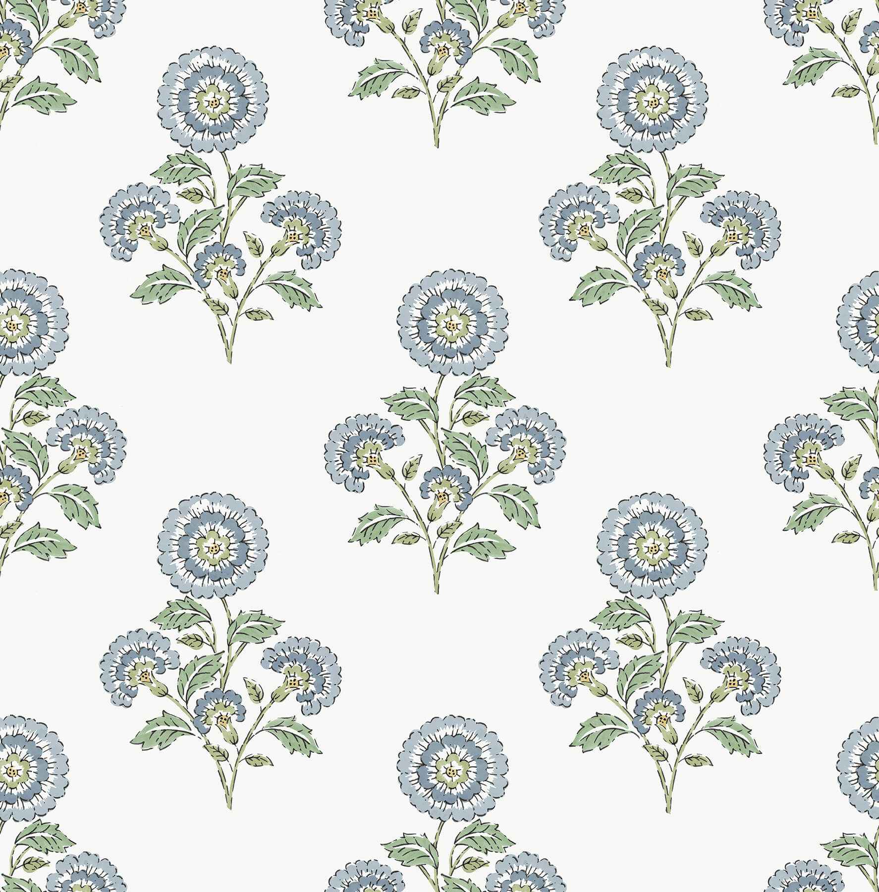 Flourish Block Print Blue and Green Multi Peel and Stick Wallpaper - York Wallcoverings - SSS6312 - York Wallcoverings Wallpaper