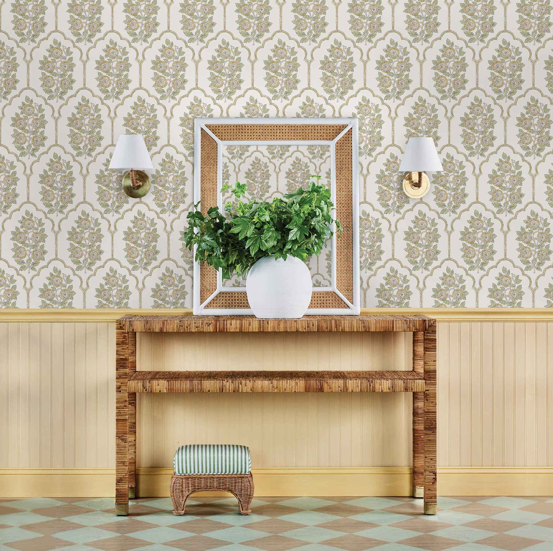 Floral Bazaar Ochre Peel and Stick Wallpaper - York Wallcoverings - SSS6313 - York Wallcoverings Wallpaper