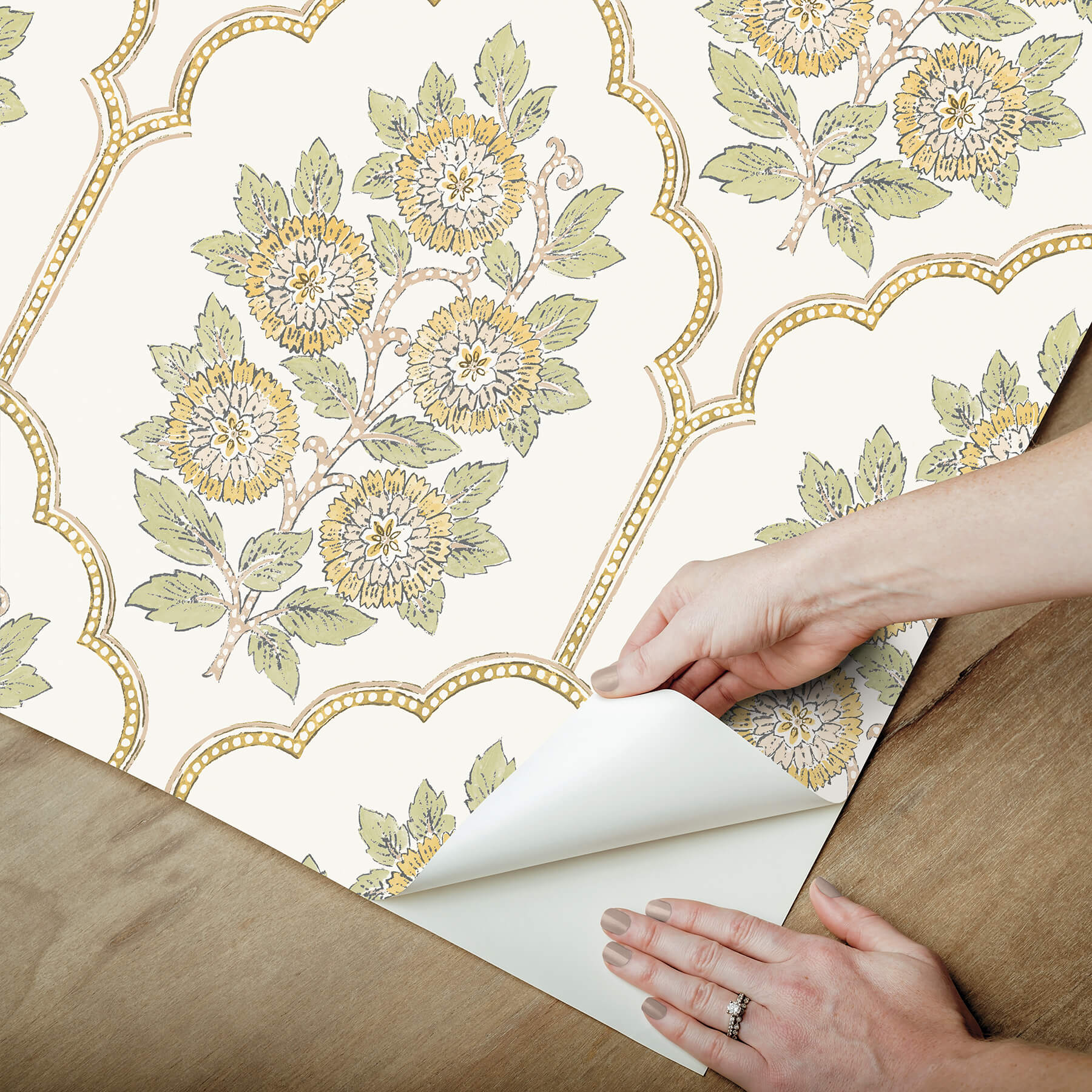 floral-bazaar-ochre-peel-and-stick-wallpaper-york-wallcoverings-sss6313 - York Wallcoverings Wallpaper