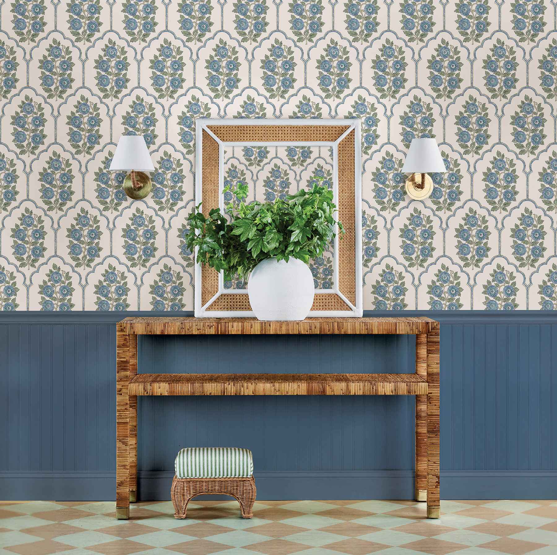Floral Bazaar Green and Blue Peel and Stick Wallpaper - York Wallcoverings - SSS6316 - York Wallcoverings Wallpaper