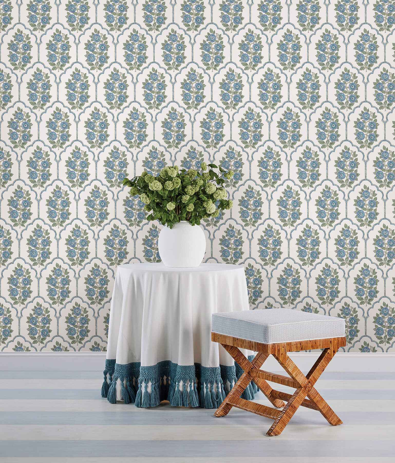 Floral Bazaar Green and Blue Peel and Stick Wallpaper - York Wallcoverings - SSS6316 - York Wallcoverings Wallpaper