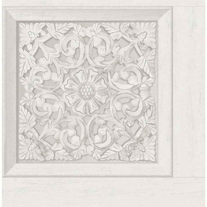 Carved Floral White Peel and Stick Wallpaper - York Wallcoverings - NHS6175 - York Wallcoverings Wallpaper