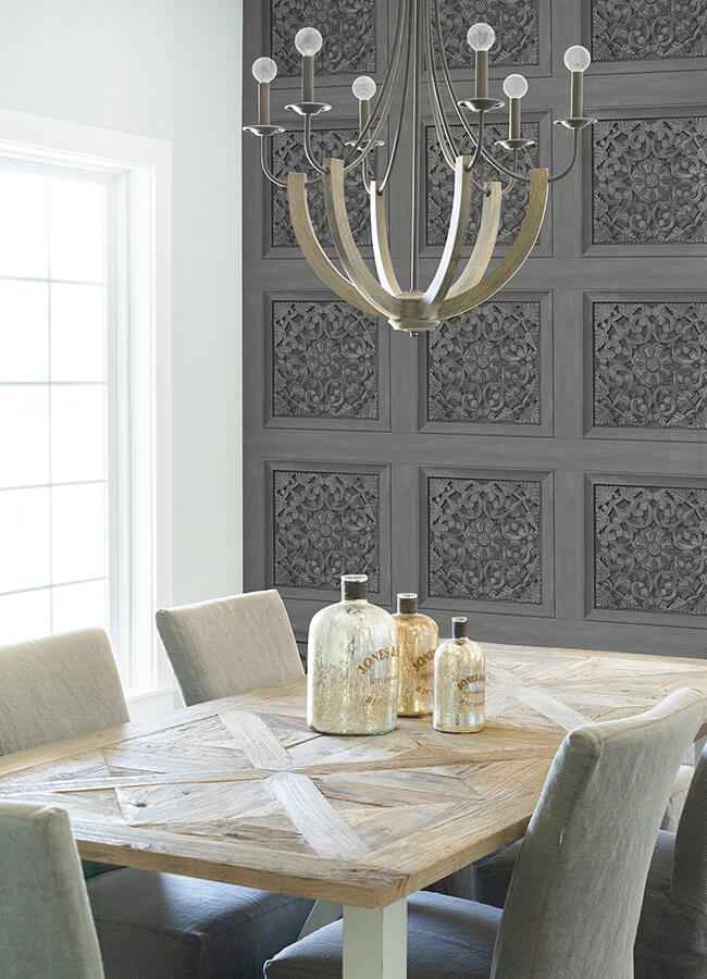 Carved Floral Grey Peel and Stick Wallpaper - York Wallcoverings - NHS6176 - York Wallcoverings Wallpaper