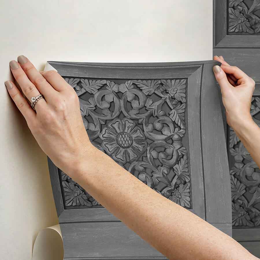 Carved Floral Grey Peel and Stick Wallpaper - York Wallcoverings - NHS6176 - York Wallcoverings Wallpaper