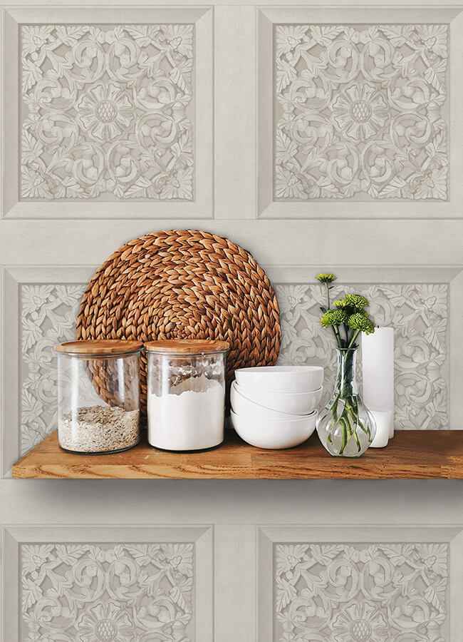 Carved Floral Cream Peel and Stick Wallpaper - York Wallcoverings - NHS6177 - York Wallcoverings Wallpaper