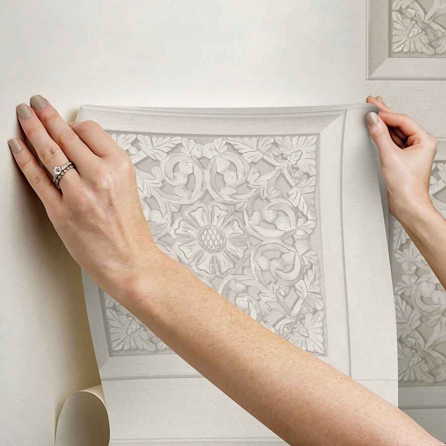Carved Floral Cream Peel and Stick Wallpaper - York Wallcoverings - NHS6177 - York Wallcoverings Wallpaper