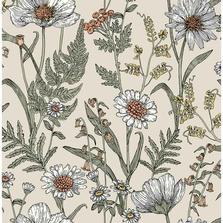 Spring Meadow Cream Peel and Stick Wallpaper - York Wallcoverings - NHS6179 - York Wallcoverings Wallpaper