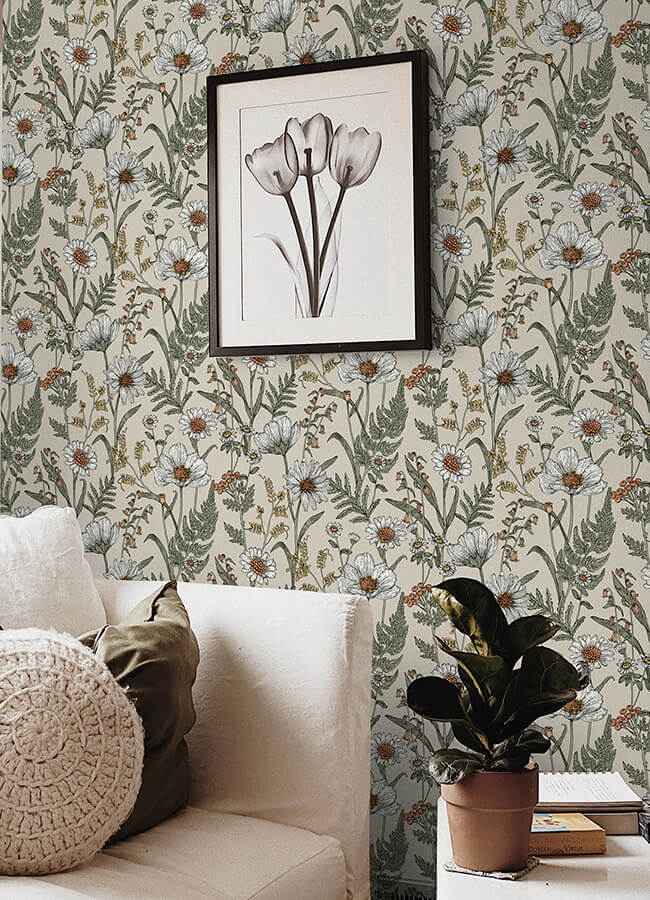 Spring Meadow Cream Peel and Stick Wallpaper - York Wallcoverings - NHS6179 - York Wallcoverings Wallpaper