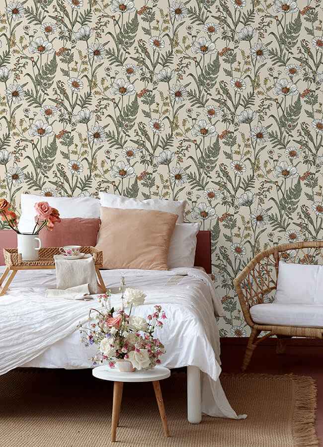 Spring Meadow Cream Peel and Stick Wallpaper - York Wallcoverings - NHS6179 - York Wallcoverings Wallpaper