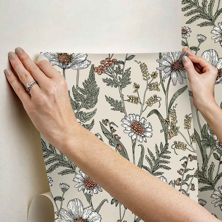 Spring Meadow Cream Peel and Stick Wallpaper - York Wallcoverings - NHS6179 - York Wallcoverings Wallpaper