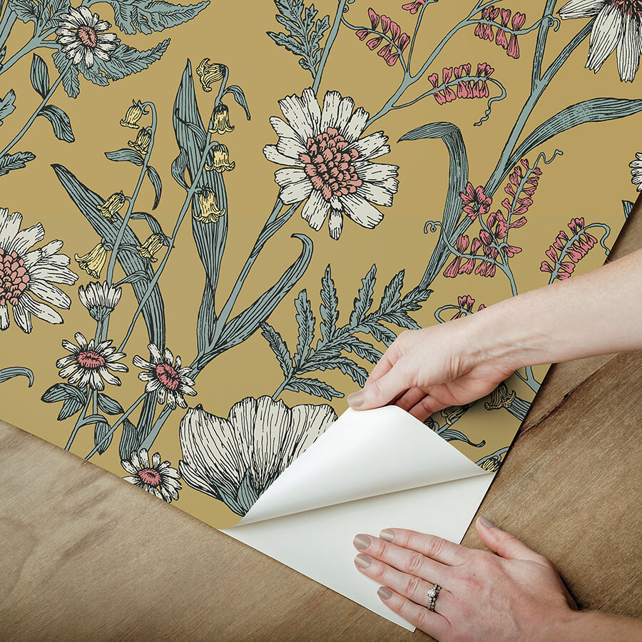 spring-meadow-yellow-peel-and-stick-wallpaper-york-wallcoverings-nhs6180 - York Wallcoverings Wallpaper