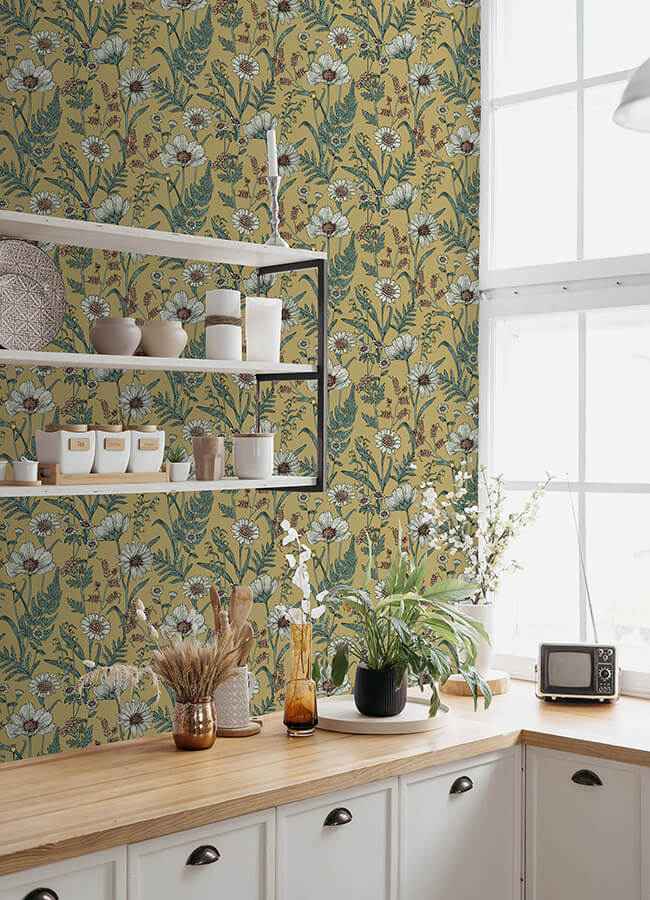 Spring Meadow Yellow Peel and Stick Wallpaper - York Wallcoverings - NHS6180 - York Wallcoverings Wallpaper