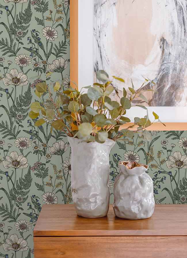 Spring Meadow Green Peel and Stick Wallpaper - York Wallcoverings - NHS6181 - York Wallcoverings Wallpaper