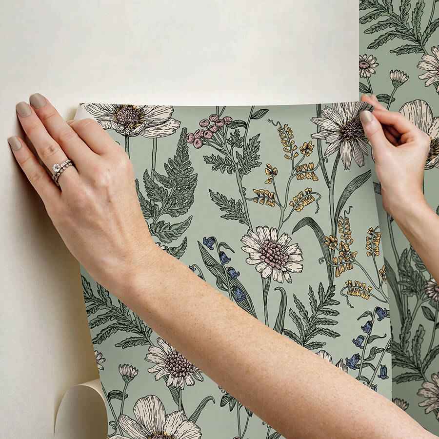 Spring Meadow Green Peel and Stick Wallpaper - York Wallcoverings - NHS6181 - York Wallcoverings Wallpaper