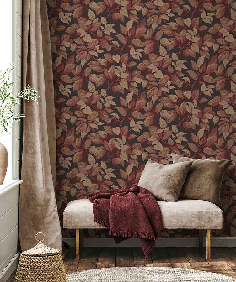 Canopy Burgundy Leaf Wallpaper - York Wallcoverings - 4164-M1805 - York Wallcoverings Wallpaper