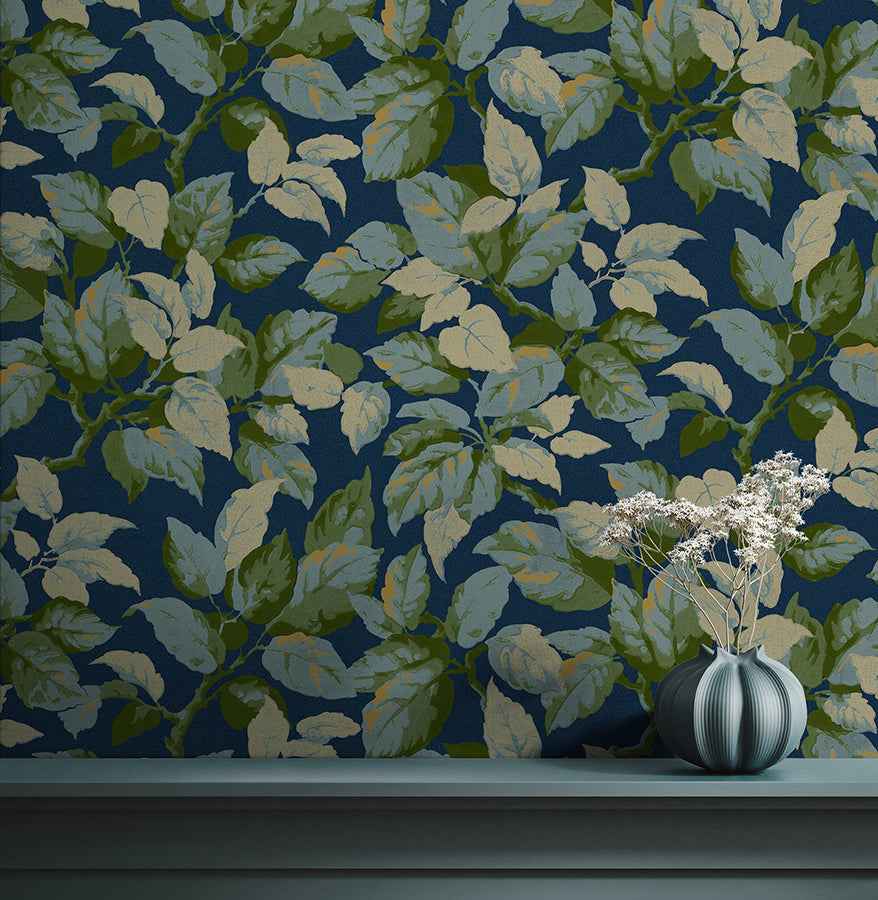 Canopy Navy Leaf Wallpaper - York Wallcoverings - 4164-M1807 - York Wallcoverings Wallpaper