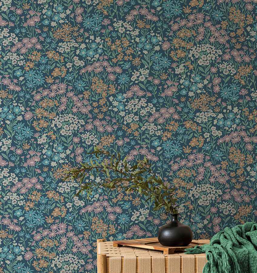 Ditsy Dark Blue Daisies Wallpaper - York Wallcoverings - 4164-M1813 - York Wallcoverings Wallpaper