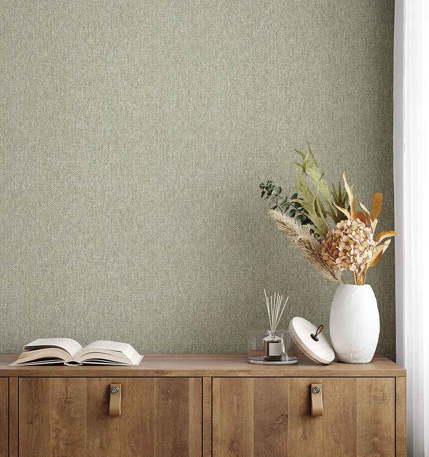 Herringbone Green Tweed Wallpaper - York Wallcoverings - 4164-M1823 - York Wallcoverings Wallpaper