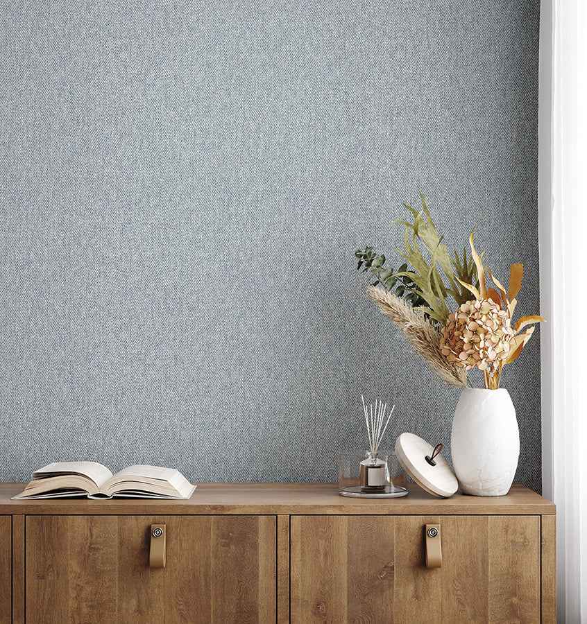Herringbone Blue Tweed Wallpaper - York Wallcoverings - 4164-M1824 - York Wallcoverings Wallpaper