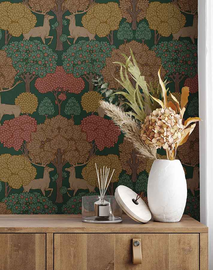 Forest of Arden Green Deer Wallpaper - York Wallcoverings - 4164-M1849 - York Wallcoverings Wallpaper
