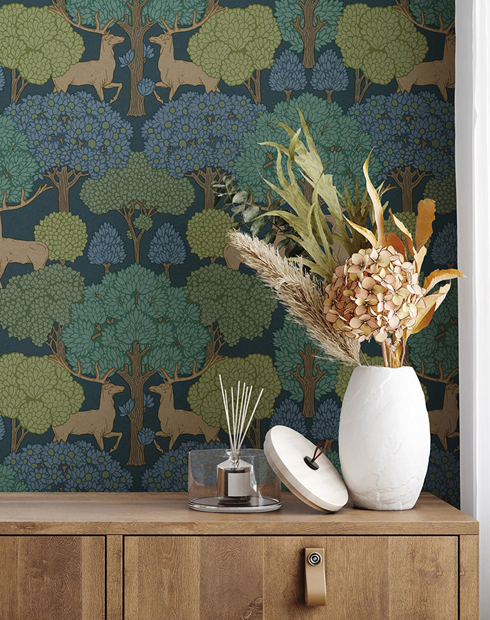 forest-of-arden-blue-deer-wallpaper-york-wallcoverings-4164-m1850 - York Wallpaper Wallpaper