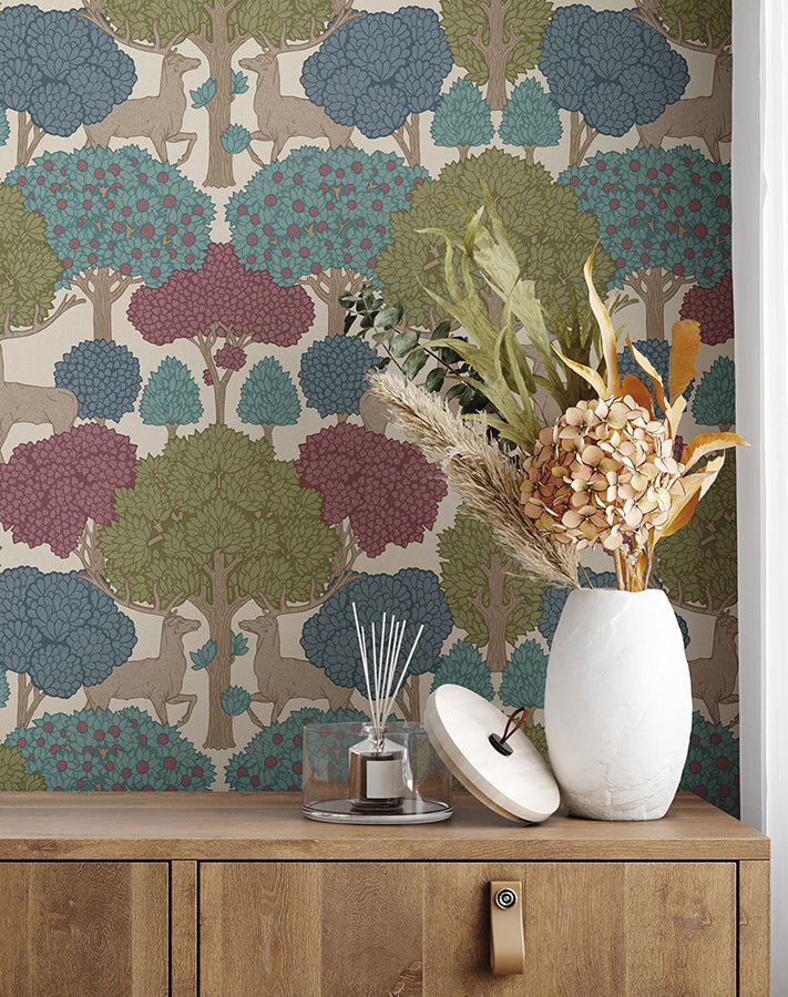 forest-of-arden-merlot-deer-wallpaper-york-wallcoverings-4164-m1852 - York Wallpaper Wallpaper