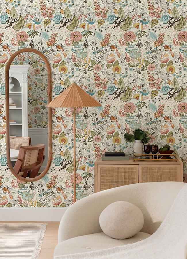 Whimsy Pink Fauna Wallpaper - York Wallcoverings - 4135-12802