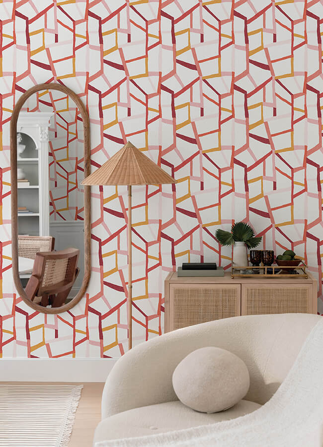 tate-pink-geometric-linen-wallpaper-york-wallcoverings-4135-25846 - York Wallcoverings Wallpaper