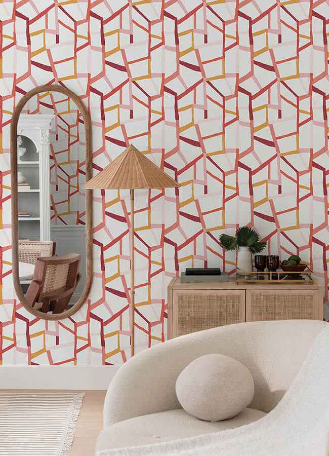 Tate Pink Geometric Linen Wallpaper - York Wallcoverings - 4135-25846 - York Wallcoverings Wallpaper