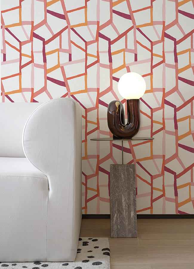 Tate Pink Geometric Linen Wallpaper - York Wallcoverings - 4135-25846 - York Wallcoverings Wallpaper
