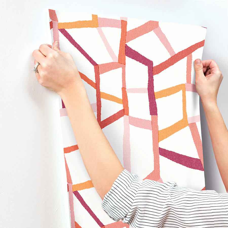 Tate Pink Geometric Linen Wallpaper - York Wallcoverings - 4135-25846 - York Wallcoverings Wallpaper