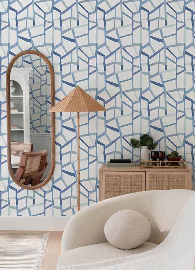 Tate Blue Geometric Linen Wallpaper - York Wallcoverings - 4135-25849 - York Wallcoverings Wallpaper