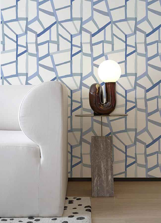 Tate Blue Geometric Linen Wallpaper - York Wallcoverings - 4135-25849 - York Wallcoverings Wallpaper