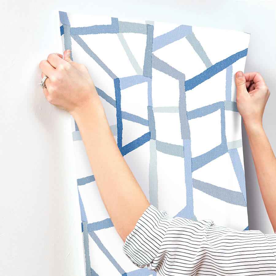 Tate Blue Geometric Linen Wallpaper - York Wallcoverings - 4135-25849 - York Wallcoverings Wallpaper