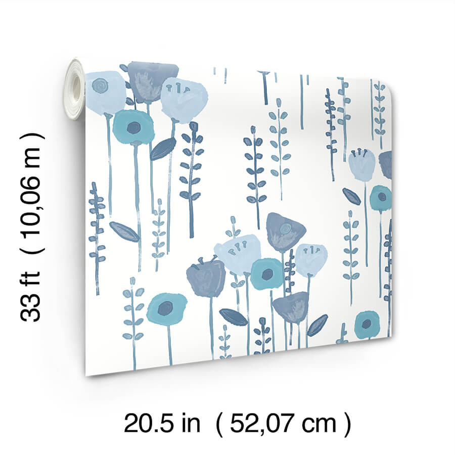mabel-blue-floral-field-wallpaper-york-wallcoverings-4135-27274 - York Wallcoverings Wallpaper
