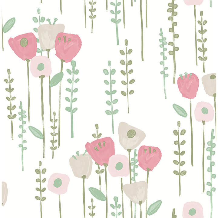 mabel-pink-floral-field-wallpaper-york-wallcoverings-4135-27275 - York Wallcoverings Wallpaper