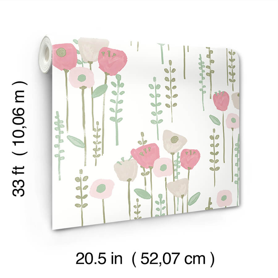 mabel-pink-floral-field-wallpaper-york-wallcoverings-4135-27275 - York Wallcoverings Wallpaper