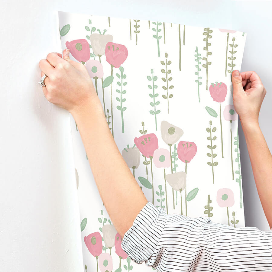 mabel-pink-floral-field-wallpaper-york-wallcoverings-4135-27275 - York Wallcoverings Wallpaper