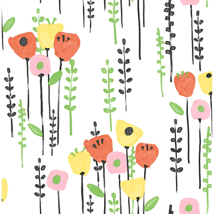 mabel-yellow-floral-field-wallpaper-york-wallcoverings-4135-27276 - York Wallcoverings Wallpaper
