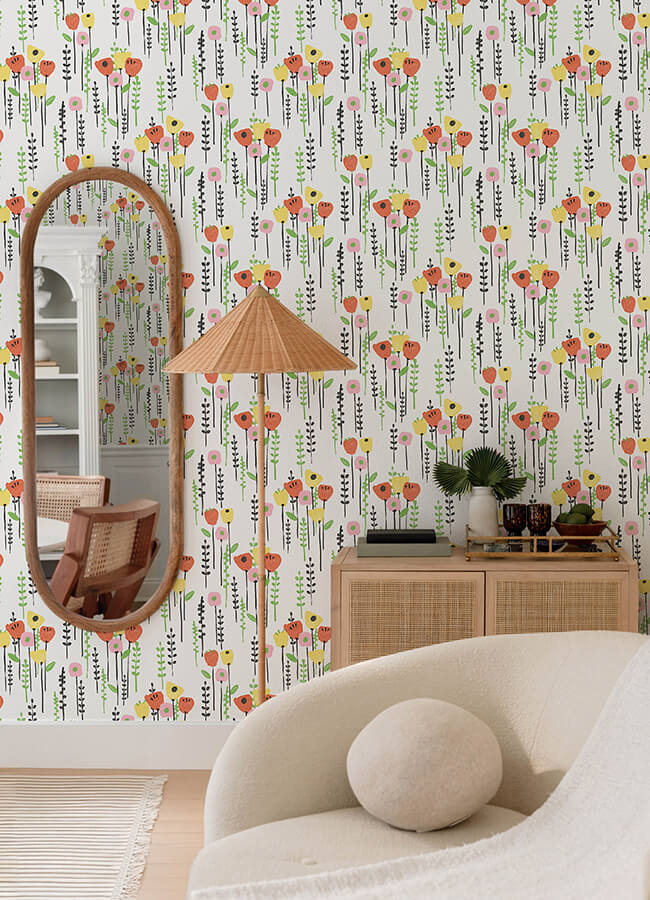 mabel-yellow-floral-field-wallpaper-york-wallcoverings-4135-27276 - York Wallcoverings Wallpaper