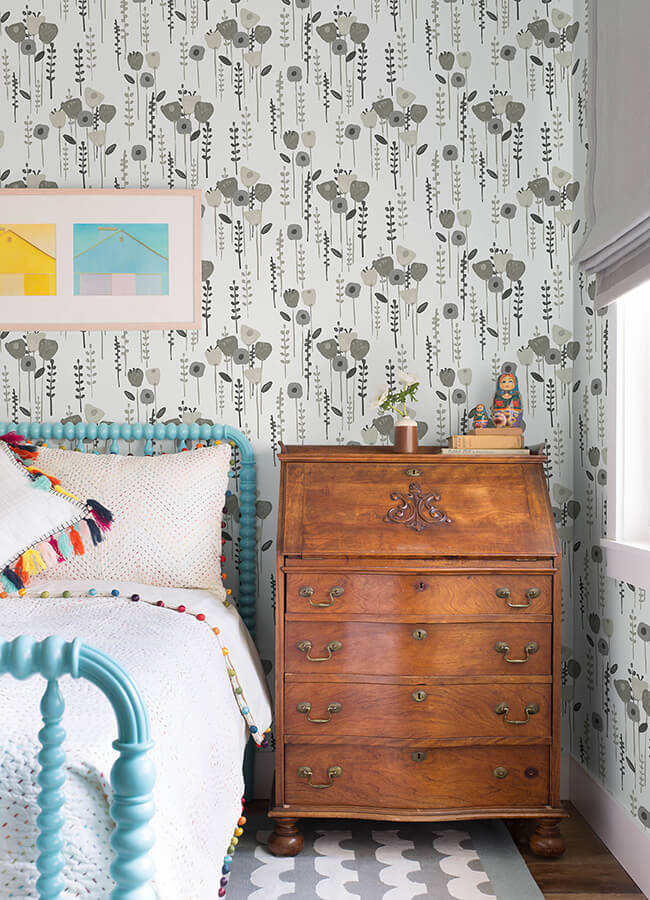 mabel-grey-floral-field-wallpaper-york-wallcoverings-4135-27277 - York Wallcoverings Wallpaper