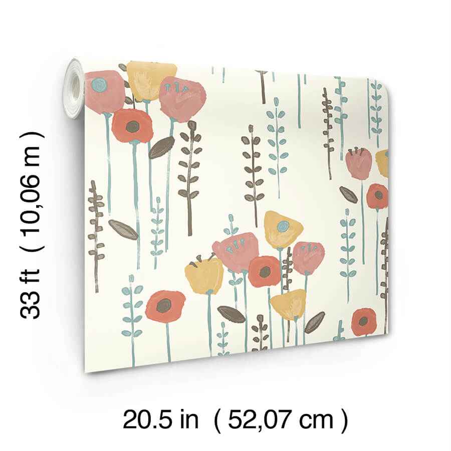 Mabel Coral Floral Field Wallpaper - York Wallcoverings - 4135-27278 - York Wallcoverings Wallpaper