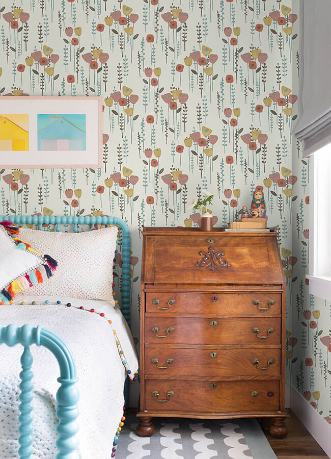 mabel-coral-floral-field-wallpaper-york-wallcoverings-4135-27278 - York Wallcoverings Wallpaper