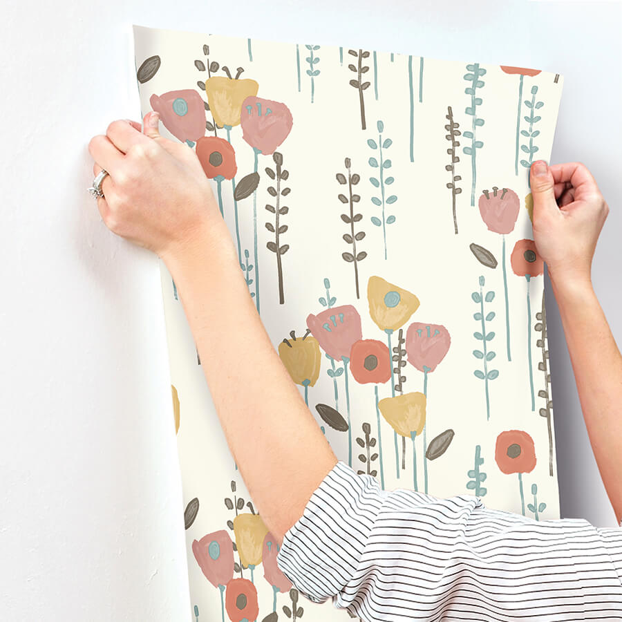 mabel-coral-floral-field-wallpaper-york-wallcoverings-4135-27278 - York Wallcoverings Wallpaper