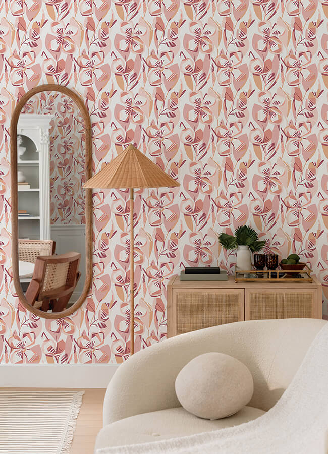 nathalie-coral-abstract-blooms-wallpaper-york-wallcoverings-4135-27279 - York Wallcoverings Wallpaper