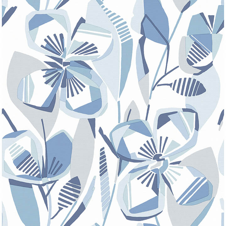 nathalie-blue-abstract-blooms-wallpaper-york-wallcoverings-4135-27281 - York Wallcoverings Wallpaper