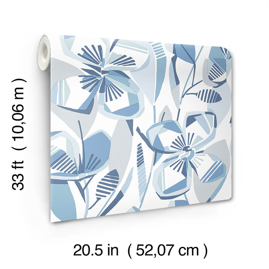 nathalie-blue-abstract-blooms-wallpaper-york-wallcoverings-4135-27281 - York Wallcoverings Wallpaper